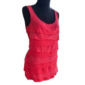Cable & Gauge Tank Top Tiered Ruffled Front Y2K Stretch Coral Pink Womens Size S